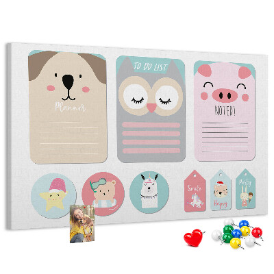 Tableau en liège Cahiers colorés avec des animaux mignons