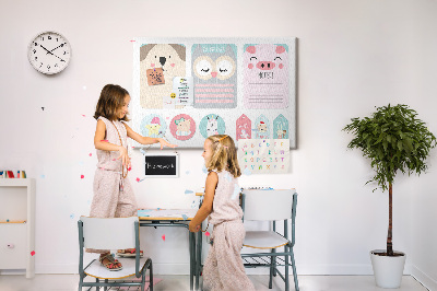 Tableau en liège Cahiers colorés avec des animaux mignons