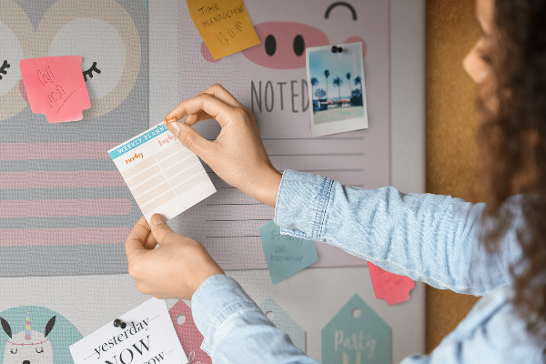 Tableau en liège Cahiers colorés avec des animaux mignons