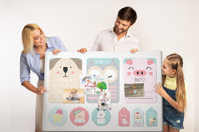 Tableau en liège Cahiers colorés avec des animaux mignons