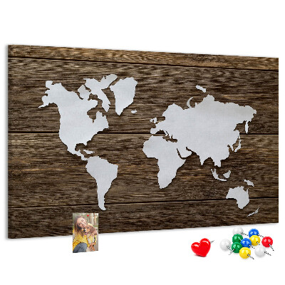 Tableau de liège Carte du monde sur fond en bois