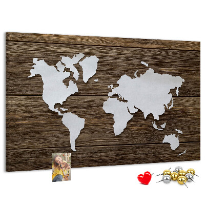 Tableau de liège Carte du monde sur fond en bois