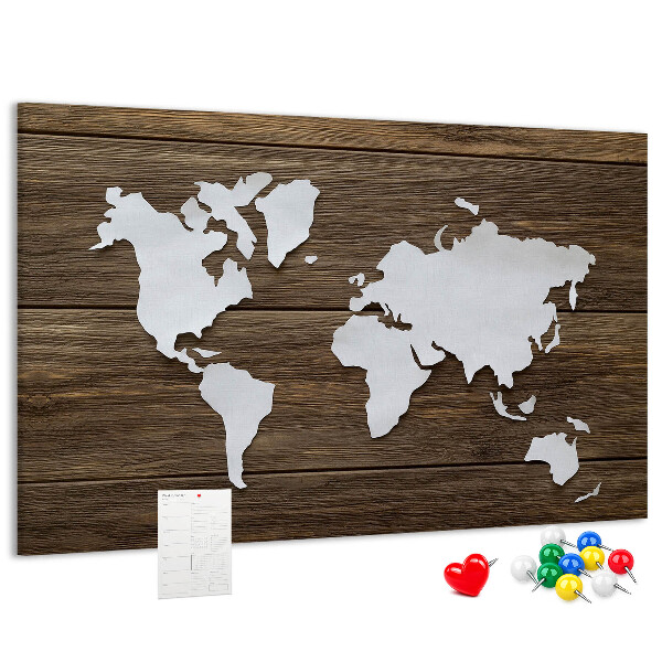 Tableau de liège Carte du monde sur fond en bois