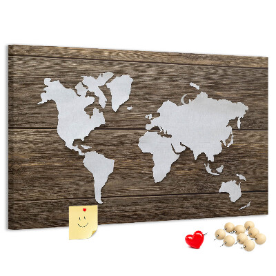 Tableau de liège Carte du monde sur fond en bois