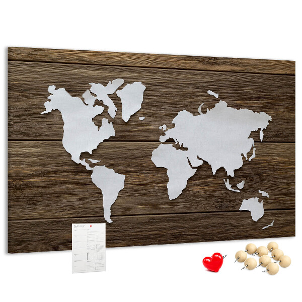 Tableau de liège Carte du monde sur fond en bois