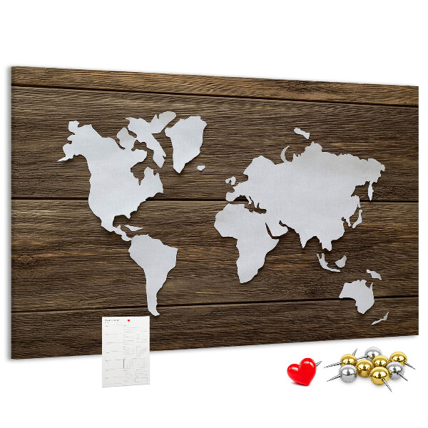 Tableau de liège Carte du monde sur fond en bois