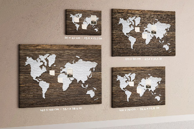 Tableau de liège Carte du monde sur fond en bois