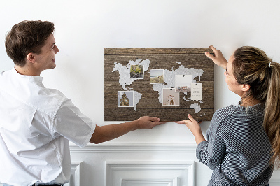 Tableau de liège Carte du monde sur fond en bois