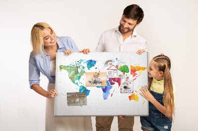 Tableau en liège carte du monde colorée à l'aquarelle
