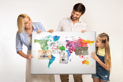 Tableau en liège carte du monde colorée à l'aquarelle