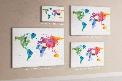 Tableau en liège carte du monde colorée à l'aquarelle