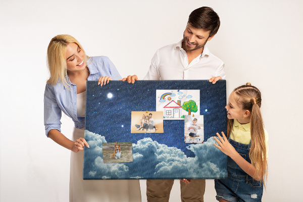 Tableau affichage liège Ciel nocturne avec des étoiles et des nuages