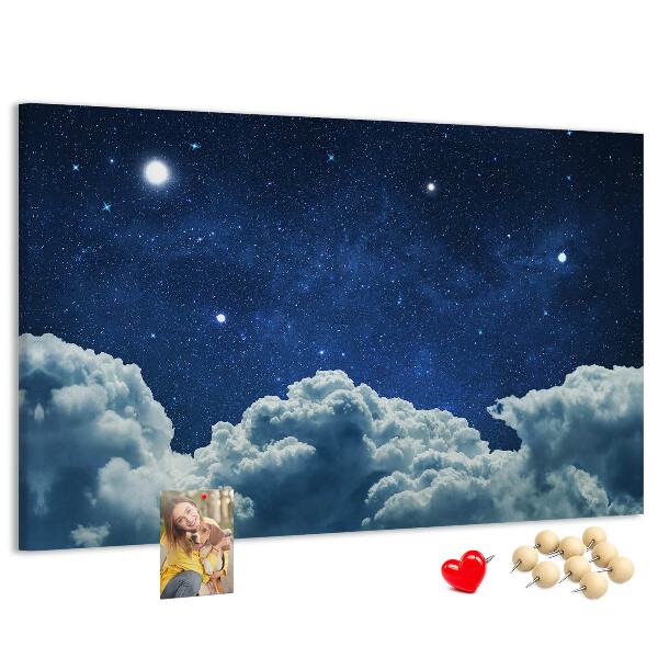 Tableau affichage liège Ciel nocturne avec des étoiles et des nuages