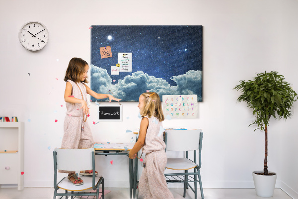 Tableau affichage liège Ciel nocturne avec des étoiles et des nuages