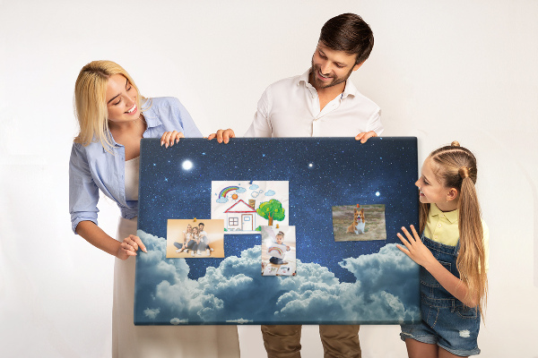 Tableau affichage liège Ciel nocturne avec des étoiles et des nuages