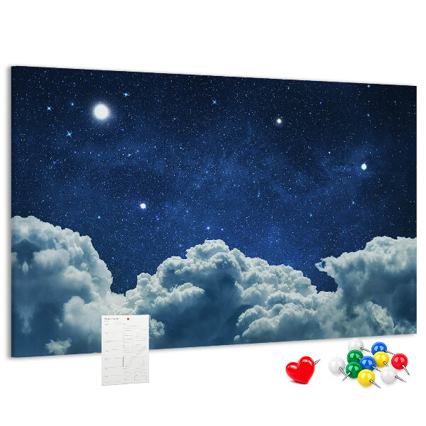 Tableau affichage liège Ciel nocturne avec des étoiles et des nuages