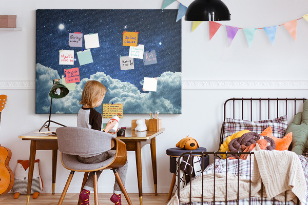Tableau affichage liège Ciel nocturne avec des étoiles et des nuages