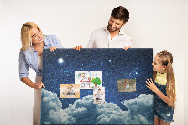 Tableau affichage liège Ciel nocturne avec des étoiles et des nuages