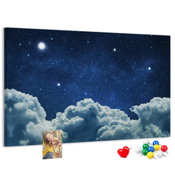 Tableau affichage liège Ciel nocturne avec des étoiles et des nuages