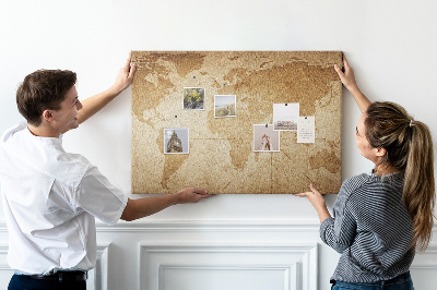 Tableau en liège Carte du monde antique sur fond brun