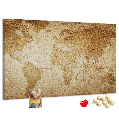 Tableau en liège Carte du monde antique sur fond brun