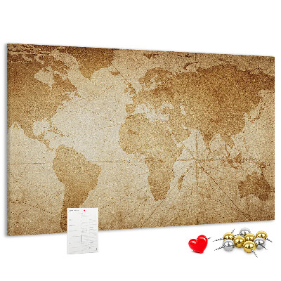 Tableau en liège Carte du monde antique sur fond brun