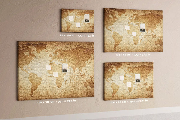 Tableau en liège Carte du monde antique sur fond brun