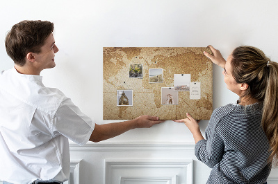 Tableau en liège Carte du monde antique sur fond brun