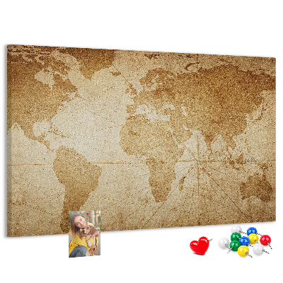 Tableau en liège Carte du monde antique sur fond brun