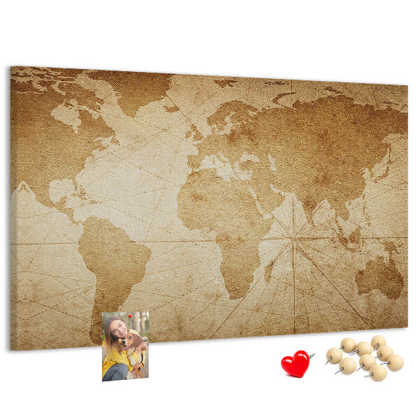 Tableau en liège Carte du monde antique sur fond brun