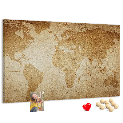 Tableau en liège Carte du monde antique sur fond brun