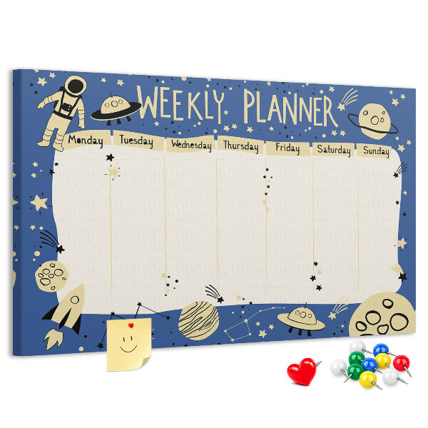 Tableau affichage liège Agenda cosmique hebdomadaire avec planètes et étoiles