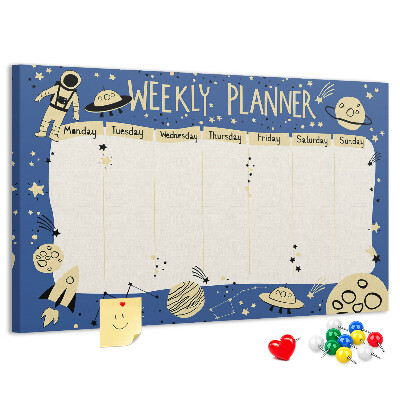 Tableau affichage liège Agenda cosmique hebdomadaire avec planètes et étoiles