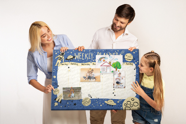 Tableau affichage liège Agenda cosmique hebdomadaire avec planètes et étoiles