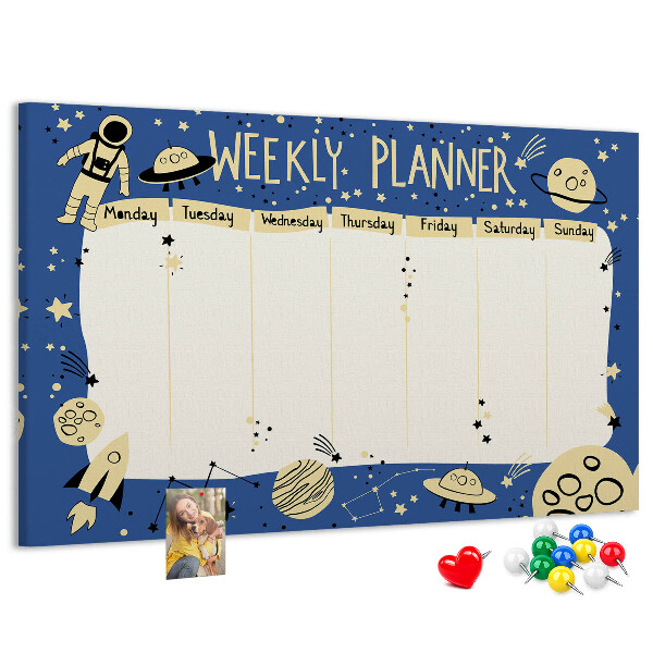 Tableau affichage liège Agenda cosmique hebdomadaire avec planètes et étoiles