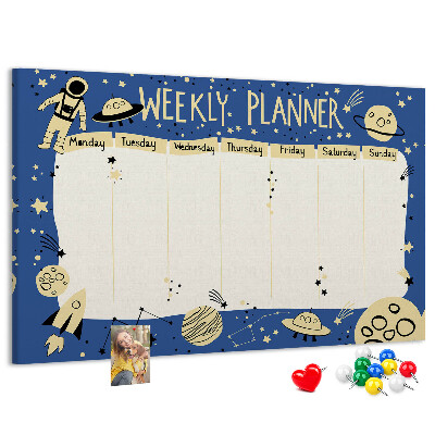 Tableau affichage liège Agenda cosmique hebdomadaire avec planètes et étoiles