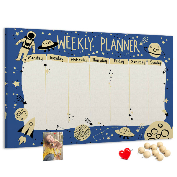 Tableau affichage liège Agenda cosmique hebdomadaire avec planètes et étoiles