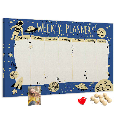 Tableau affichage liège Agenda cosmique hebdomadaire avec planètes et étoiles