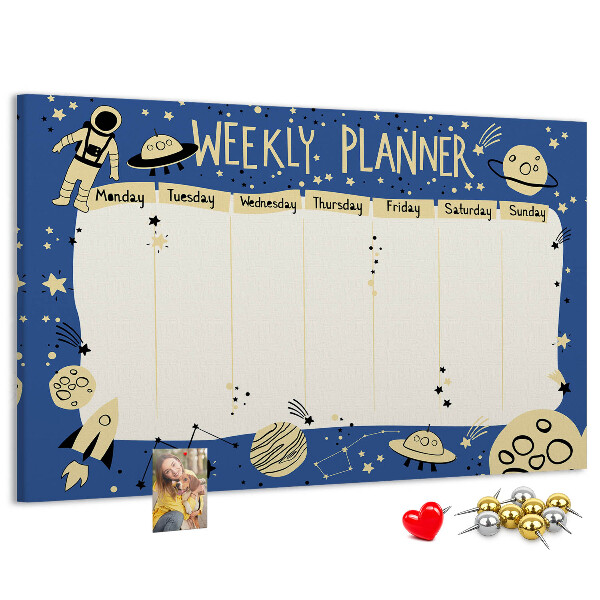Tableau affichage liège Agenda cosmique hebdomadaire avec planètes et étoiles