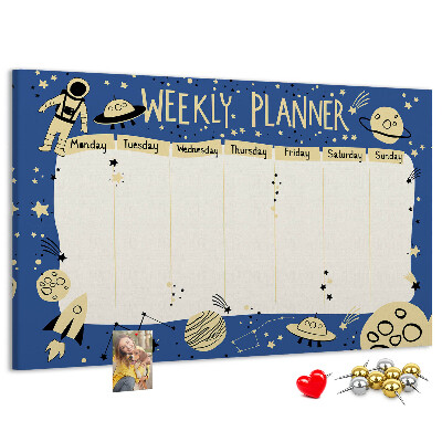 Tableau affichage liège Agenda cosmique hebdomadaire avec planètes et étoiles