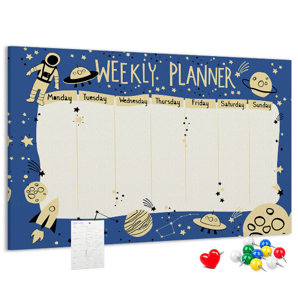 Tableau affichage liège Agenda cosmique hebdomadaire avec planètes et étoiles