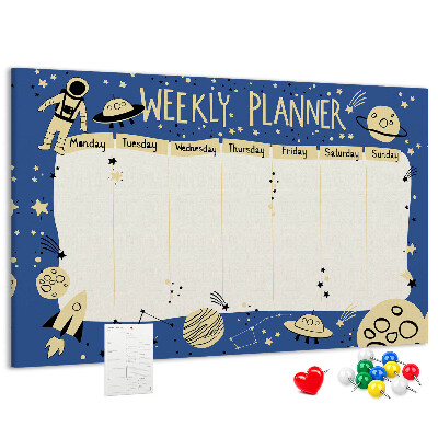 Tableau affichage liège Agenda cosmique hebdomadaire avec planètes et étoiles