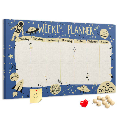 Tableau affichage liège Agenda cosmique hebdomadaire avec planètes et étoiles