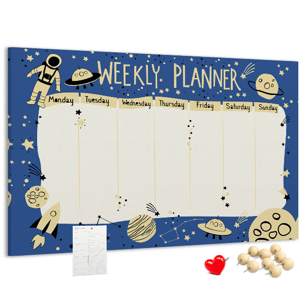 Tableau affichage liège Agenda cosmique hebdomadaire avec planètes et étoiles