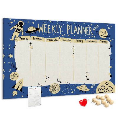Tableau affichage liège Agenda cosmique hebdomadaire avec planètes et étoiles