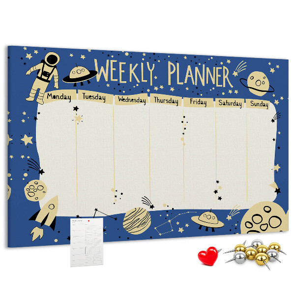 Tableau affichage liège Agenda cosmique hebdomadaire avec planètes et étoiles