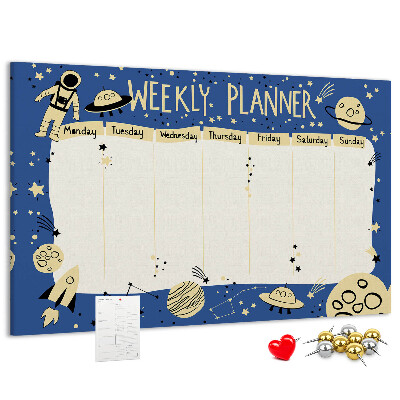 Tableau affichage liège Agenda cosmique hebdomadaire avec planètes et étoiles