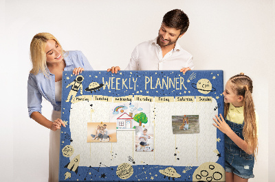 Tableau affichage liège Agenda cosmique hebdomadaire avec planètes et étoiles