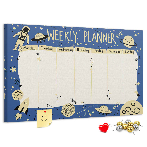 Tableau affichage liège Agenda cosmique hebdomadaire avec planètes et étoiles