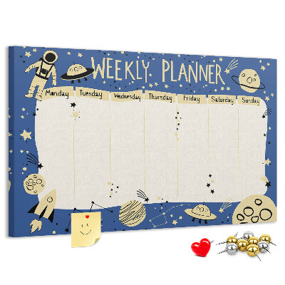 Tableau affichage liège Agenda cosmique hebdomadaire avec planètes et étoiles